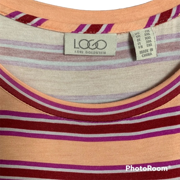 LOGO Lori Goldstein Womens 2X Peach Multi Color Striped Tank Top Dress - Picture 3 of 5
